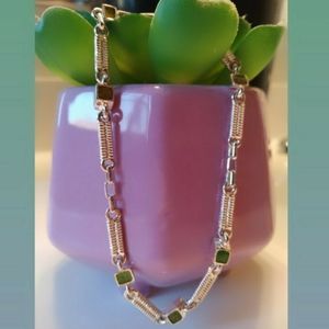 White Tone Bracelet w/ Green Accents